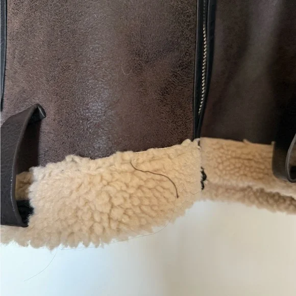 Zara Cropped Shearling-Lined Aviator Jacket - Dark Brown & Cream - Picture 2 of 5